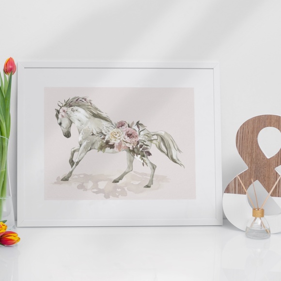 Floral Horse Watercolor Illustration Wall Art Print Poster Unframed - Picture 9 of 16